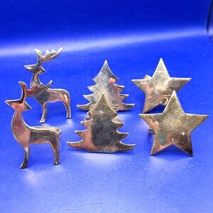 Napkin Ring Set of 6 Silver Tone Metal Deer Tree Star Christmas Holiday Table